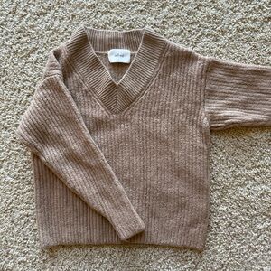 Aritzia Wilfred Merino Wool Oversized V-Neck Tan Knit Sweater Ribbed - Size XS/S